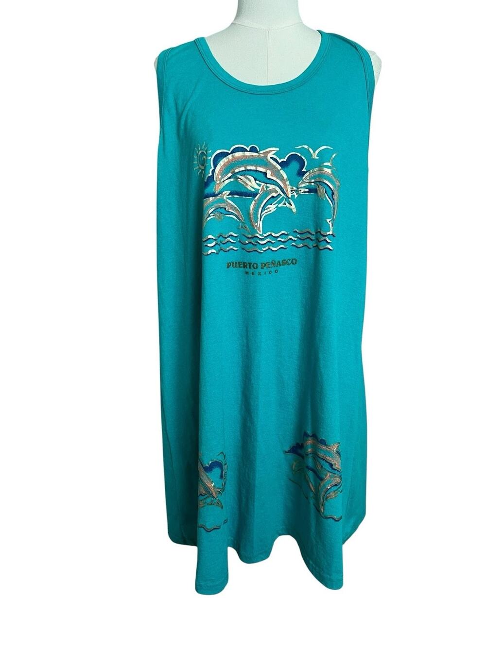 D'Alex Tank Dress Womens Unitalla BLue Puerto Penasco Dolphin Beach Graphic